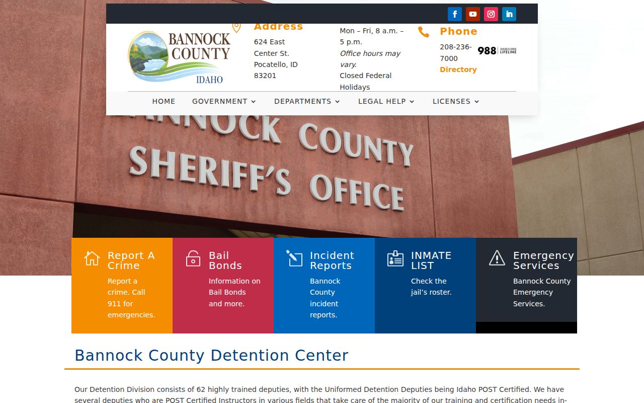 Bannock County arrest records and Detention Center