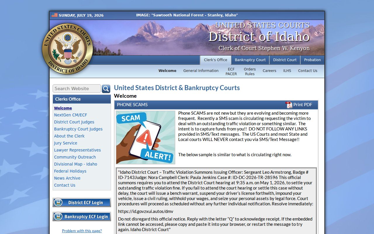 District of Idaho federal criminal records for Bannock County