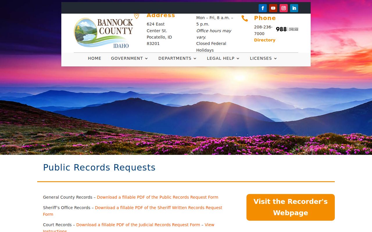 Official Bannock County criminal records request choices