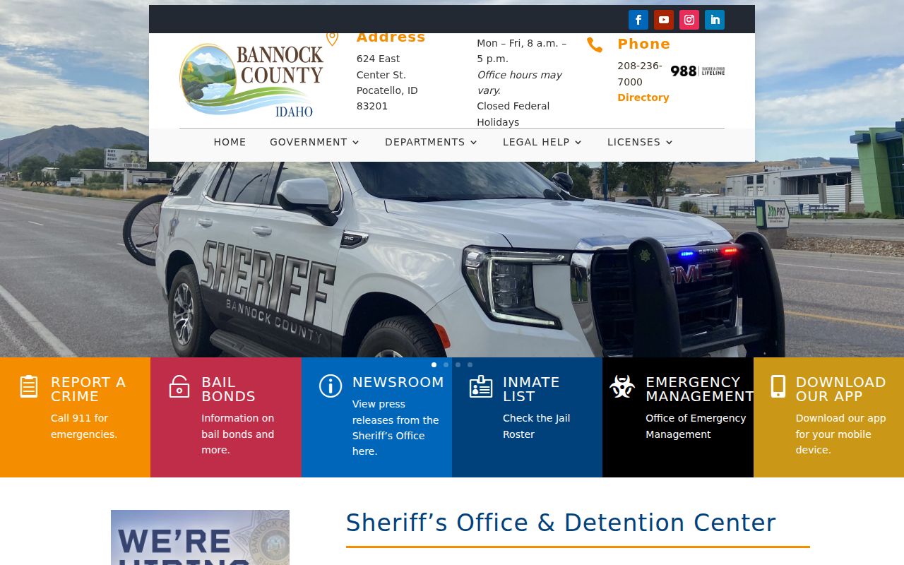 Bannock County Sheriff criminal records and jail contacts