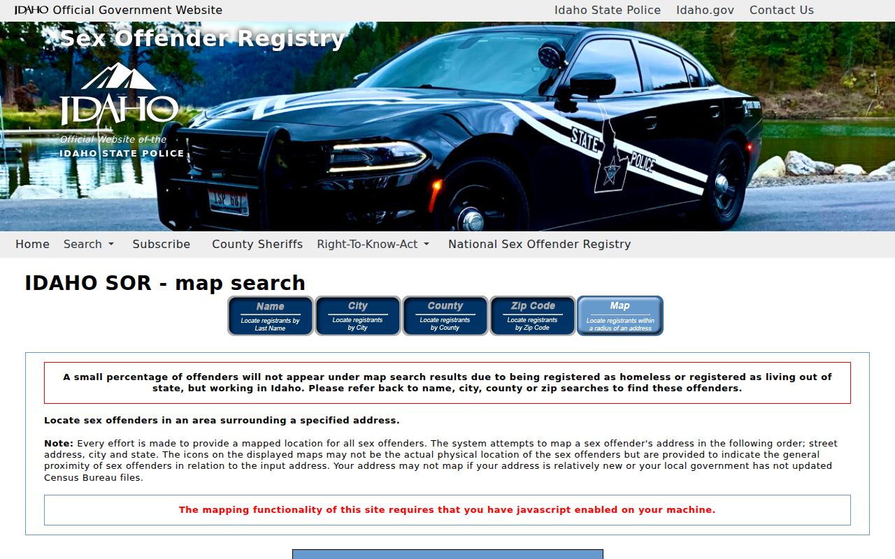 Bannock County sex offender registry radius map search