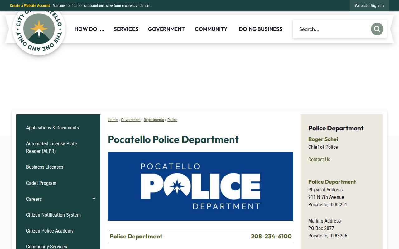 Official Pocatello Police Department page